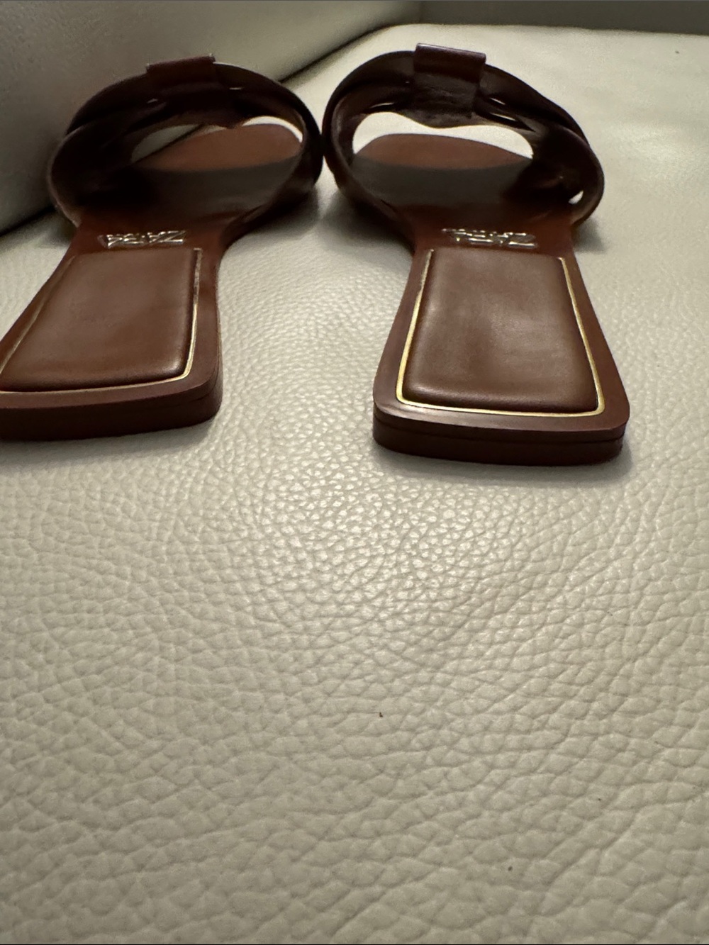 Zara FLAT CROSSED LEATHER SANDALS Brown Slide Sz. 38 - Picture 8 of 11